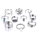 Rinhoo 10Pcs Vintage Bohemian Crystal Pearl Moon Knuckle Joint Nail Ring Set Women Jewelry(C)