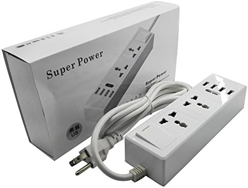 lagpousi Portable Power Strip Travel Charger with 2 Universal Plugs Wide Range Outlet + 5V 1A/2.1A 4 Port USB Charging Port with 1.5M/5ft Power Supply Cord, Input From 100v-120v Power Sockets