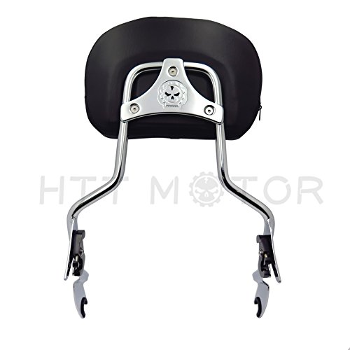 XKMT Motorcycle adjustable Chrome Backrest Sissy Bar with pad w/Skull Mounting Plate For ALL YEAR Harley Davidson Touring FLHR- Road King FLHX- Street Glide - Thumbnail 2