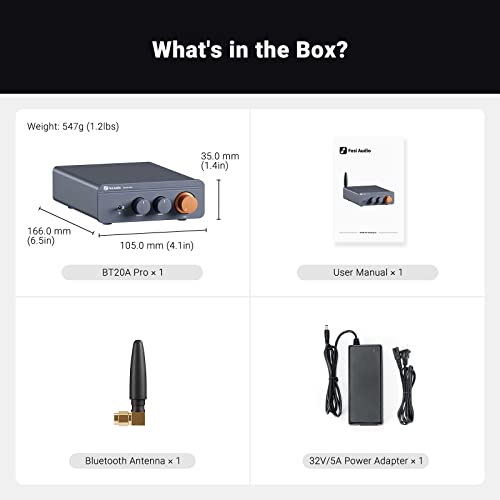 Fosi Audio BT20A Pro Bluetooth 5.0 Amplifier, 300W x2 Wireless Amp, TPA3255 2 Channel Mini Class D Integrated Home Audio Outdoor Stereo Receiver with Bass Treble Control for Passive Speakers