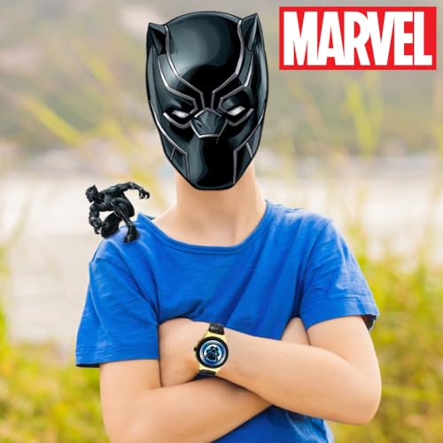 Accutime Marvel Black Panther Wakanda Forever Kids LCD Watch – Flip-Top Light-Up Cover, Digital Display, Adjustable Strap, Avengers Design, Cool Glow Feature, Perfect for Kids – Fits Wrists 5.5” to 8”