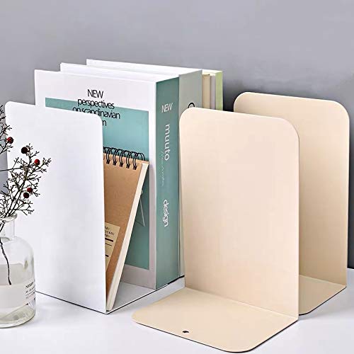 CY craft 4 Pieces Metal Bookends,Non-Skid Heavy Duty Book Ends,Bookends for Shelves,Office Book Holder and Book Stopper for Books/Movies/CDs,Apricot Color,8.1X5.3X3.95 Inch - Thumbnail 2