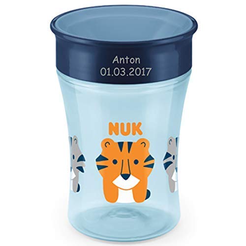 NUK Magic Cup, Trinklernbecher mit persönlicher Gravur, 230ml, ab 8 Monaten, Tiger (blau)