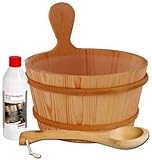 Sauna Set Holzkübel 4L, Schöpfkellen 36 cm Eucalyptus Scents 500 ML