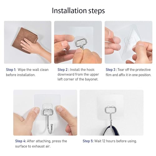 SULUNZEGER Adhesive Wall Hooks, Sticky Hook Hangers for Hanging Heavy Duty, Stick Hanger 20Kg Max, No Drill Strong Self Sticker Holder for Door, Organizer, Bathroom, Kitchen, Transparent, (20Pack)