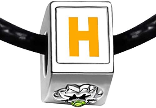 Silver Plated Yellow Letter H Photo Peridot Crystal August Birthstone Flower Bead Charm Bracelets