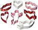 R&M Valentine Cookie Cutter Set, Includes 7 Shapes, Heart, Double Heart, Arrow, Dove, Lips, Cupid Cookie Cutter. Red, Pink, White Polyresin Coated