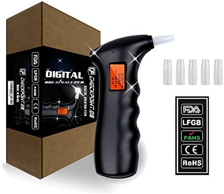 Professional Alcohol Breathalyzer by CheckPoint.08. - With a Digital LCD Display It Includes 1 Breath Alcohol Tester, 5 Mouthpieces, 1 Carrying Case, 2 B.A.C. Charts &amp; 10 Designated Driver Wristbands