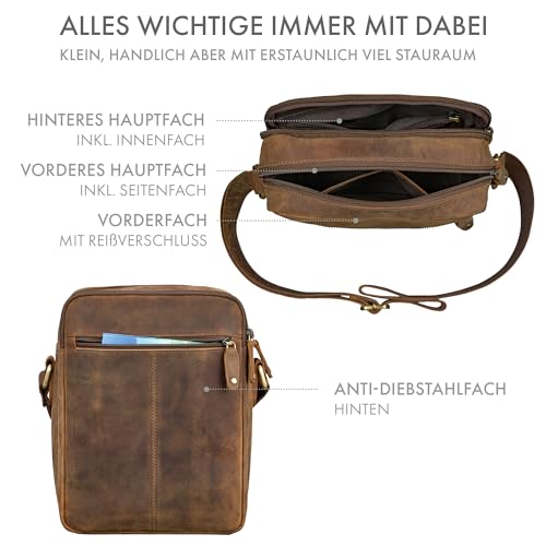 ROYALZ «Chester - Bolso de piel auténtica para hombre, estilo vintage, bolso de hombro pequeño, compacto, mini mensajero como bolso de tiempo libre, bolso de uso diario; color: negro