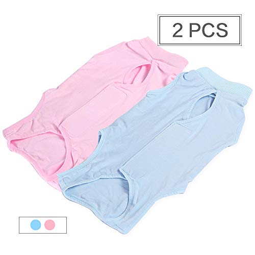 Cat Professional Recovery Suit for Abdominal Wounds or Skin Diseases, E-Collar Alternative for Cats and Dogs, After Surgery Wear, Home Clothing (M, Blue/Pink)