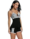 HOTOUCH Women's Sexy Sleeveless Pajamas Set Lace Camisole Sleepwear S-XL