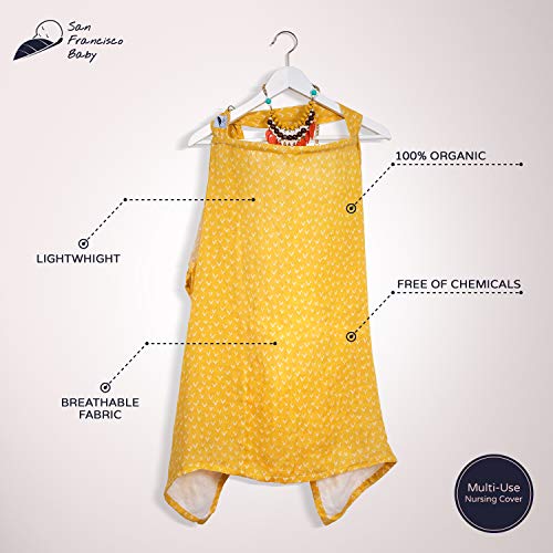 Cotton Muslin Nursing Cover - Large Breastfeeding Cover with Built-in Burp Cloth & Pocket - Soft, Breathable, Chemical-Free, 360° Coverage, Multiuse Nursing Cover by San Francisco Baby - Yellow