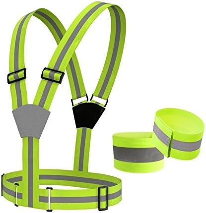 MYMIJUE Reflective Running Cycling Riding Walking Emergency Safety Vest with 2 Reflective Arm Ankle Bands