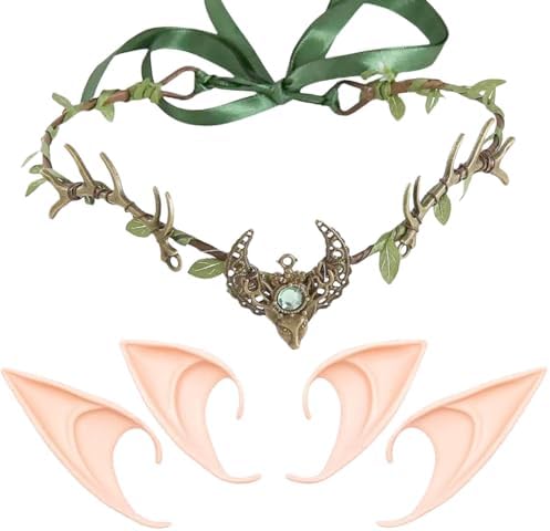 6 Pcs Halloween Elf Cosplay Set Crown Ears Cuffs Headband Forest Leaf Circlet Landical 6 Sets of Halloween Elves Cosplay Set Woodland Elf  main image 4