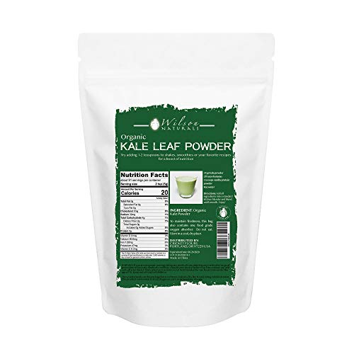 Wilson Naturals Organic Kale Powder Superfood (Non-GMO) - Natural Carotenoids, Omega-3s & No Additives/Fillers - Pure Kale Vegetable Extract for Shakes and Smoothies 454 grams (227 Servings)