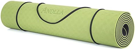 ANDLLA Women's Yoga Mat TPE Eco-friendly Reversible None slip 1/4-inch Thick 24 Inches Wide 72 Inches Long For Pilates Exercise With Carry Strap (Green-black)