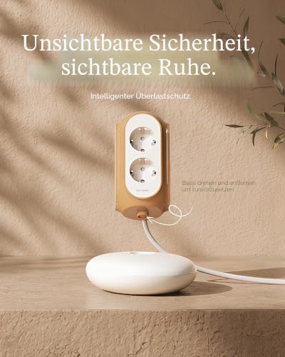 Steckdosenturm Mehrfachsteckdose 6-Fach mit Schalter, 3680W/16A, 1420J Überspannungsschutz, 2 m Kabel, 479g Standfuß, Überlastschutz, 850°C Gehäuse, Büro & Schlafzimmer (Basaltgrau)