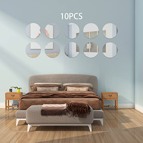 DARENYI 10 Pcs Round Mirror 15cm Mirror Tiles Self Adhesive Mirror Acrylic Small Mirror Wall Mirror Stick on Mirror for Home Living Room Bedroom Decor