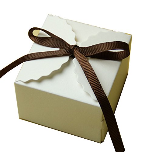 Tongshi White Candy Favor Boxes with Ribbon Wedding Favor Gift Party Supply, Set of 50