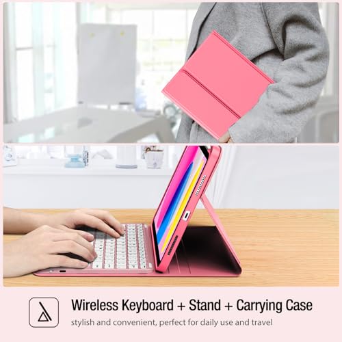 ProCase for iPad 11th / 10th Generation Case with Keyboard, Magnetically Detachable Wireless Keyboard with Multi-Touch Trackpad for iPad (A16) 2025 /10th Gen 2022 -Pink