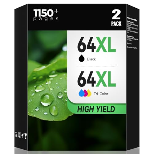 64XL Ink Cartridge Combo Pack Replacement for HP 64 ink 64xl Printer Ink Works for HP Envy 7900e 7855 for Printers Envy Photo 7858 7155 7800 7900 7100 Inspire 7900e Series 7200e 7255e Printer (2 Pack)