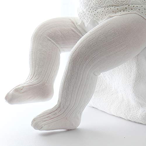 Baby Toddler Girls Tights Seamless Cable Knit Cotton Leggings Pants Stockings for Infant Baby Girl (White, 2-4 Years)