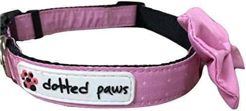 Dotted Paws Dog Collar BOW Tie CUTE Polka Dots Print Medium Dotted Pink NEOPRENE Padded