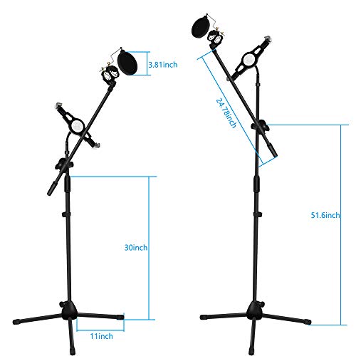 Microphone and Tablet Tripod Boom Stand Kit, Kasonic 2-in-1 Adjustable Studio Mic Stand with Tablet Holder Suitable for 7 to 12 Inch iPad and Tablet