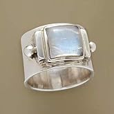 Vintage Silver Ring 925 Sterling Silver Natural Moonlightstone Genuine Quadrate Gemstones White Plated 925 Sterling Silver Victorian Style Solitaire Ring Jewelry for Women Size 5