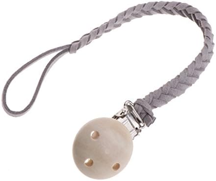 KanitryKanitry Leather Pacifier Clips Chain Dummy Clip Pacifier Holder Nipple Soother Chain for Infant Baby Feeding (Gray)