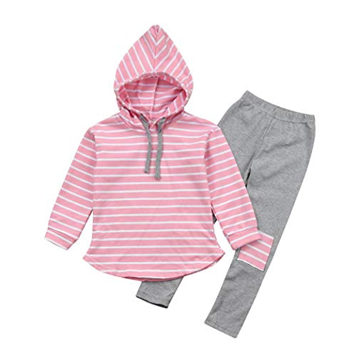 2pcs Toddler Baby Boy Girl Autumn Stripe Hoodie Sweatshirt Long Sleeve Tops + Patch Pants Clothes Set Outfits (Pink, 5T)