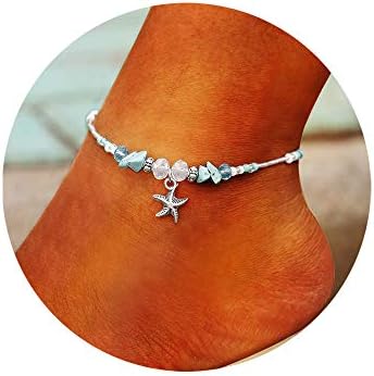 Blue Starfish Turtle Anklet Multilayer Charm Beads Sea Handmade Boho Anklet Foot Jewelry for Women Girl