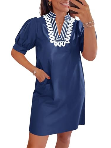 Wenrine Puff Short Sleeve Embroidered Dress
