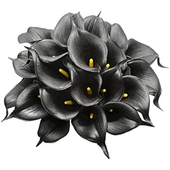 DuHouse 20Pcs Calla Lily Fake Black Flowers Wedding Bouquet Artificial Real Touch Latex Flowers Home Wedding Party Decor (Black)
