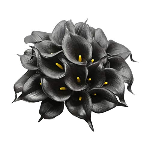 DuHouse 20Pcs Artificial Calla Lily Flower Real Touch Latex Flowers for DIY Wedding Bouquet Party Home Decor (Black)