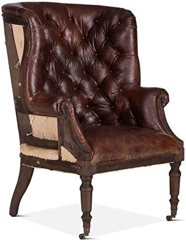 Amazon Com Brown Leather Tufted Cigar Chair Deconstructed Back Kitchen Dining