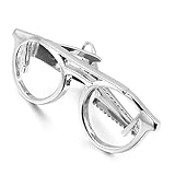 Men's Rhodium Plated Necktie Tie Clip Bar Silver Tone Glass Wedding