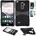 Phone Case for LG Stylo 2 4g LTE Tempered Glass Screen Protector with Heavy Duty Armor Cover Black-Black Stand