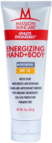 MISSION Skincare Energizing Hand+Body Lotion with SPF 18, 3-Ounce Tube