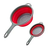 Food Strainers,Foldable Silicone Strainers,Collapsible Colanders With Handles,Kitchen Strainers Colander, 2 Quart (Red)