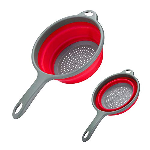 Food Strainers,Foldable Silicone Strainers,Collapsible Colanders With Handles,Kitchen Strainers Colander, 2 Quart (Red)