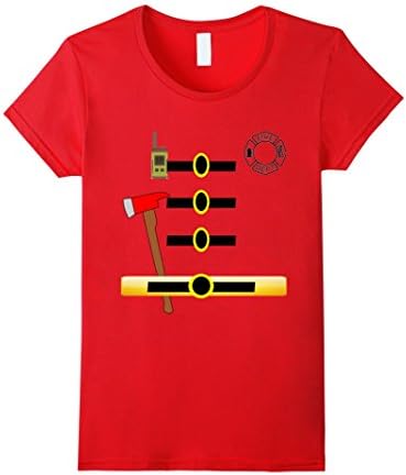Women's Fireman Firefighter Uniform Halloween Costume T-Shirt XL Red