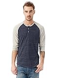 Alternative Men's Raglan 3/4 Sleeve Henley Shirt, Navy/Oatmeal, Large