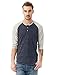 Alternative Men's Raglan 3/4 Sleeve Henley Shirt, Navy/Oatmeal, Large