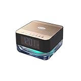 GRANDEY Wireless bluetooth speaker with colorful light bedside lamp and clock alarm,radio, playing with Micro-sd, audio input (black-golden)