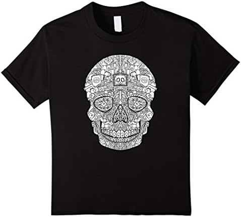 Robot Sugar Skull - Coloring T-Shirt - Kids 12 - Black