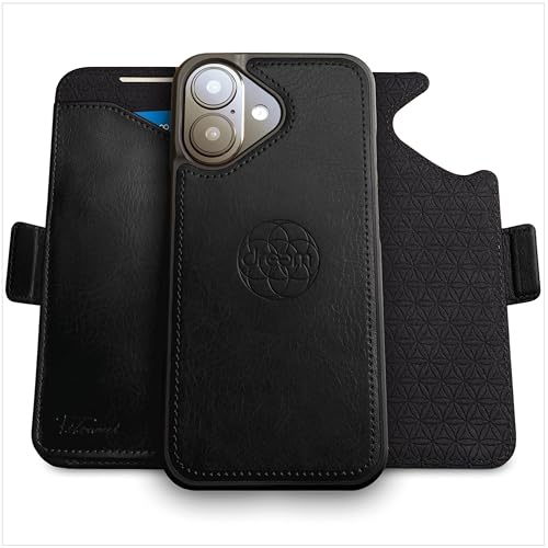 Dreem Lederhülle für iPhone 17 - Revolutionärer Ständer & Kartenfach, Abnehmbare Magnetische Hülle, MagSafe-Ready, RFID-Blocker, Wallet-Case aus Vegan
