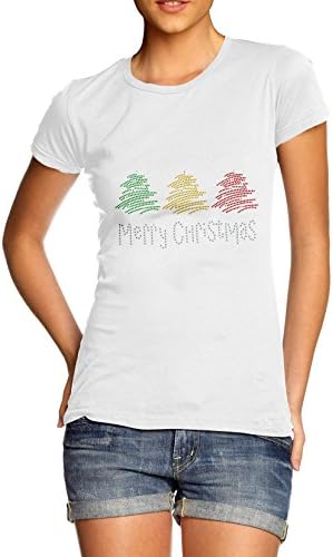 TWISTED ENVY Winter Trees Merry Christmas Women's Rhinestone T-Shirt