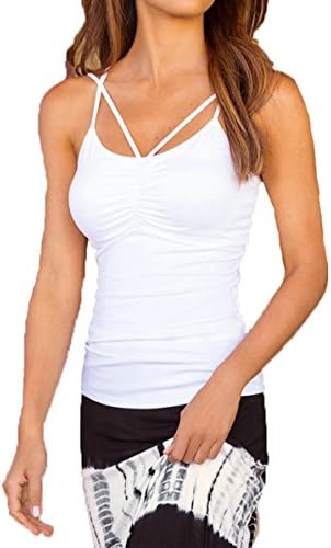 Womens Black Solid Casual Criss Cross Front Tanks Top Camisole Vest ((US 14-16)XL, White)
