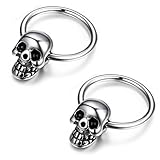 Flongo 2PCS Gothic Stainless Steel Men's Skull Hoop Stud Huggie Earrings Set